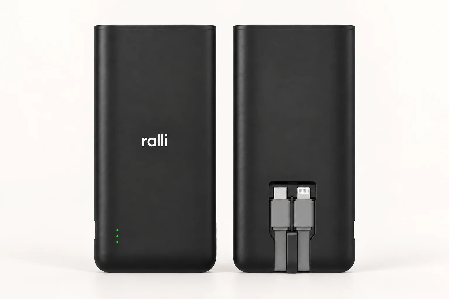 Batterie RALLI noire, face avant et câbles rangés au dos